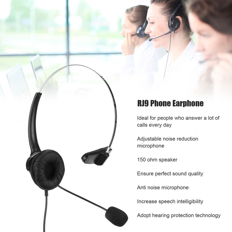 Telephone Headset RJ9 Earphone with 330° Adjustable Microphone for Home