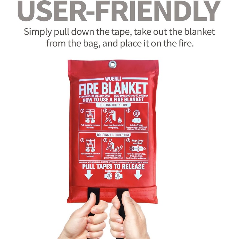 WUERLI Fire Blanket,47" x 71",Fiberglass Fire Blanket for Camping and
