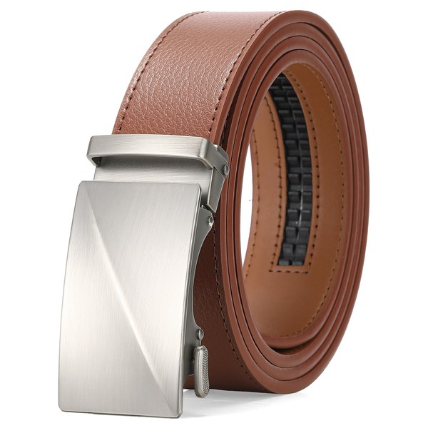 SENDEFN Men's Leather Belt Automatic Ratchet Buckle Slide Belt for