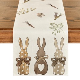Artoid Mode Carrots Rabbits Bunny Happy Easter Table Runner, Seasonal Spring Kitchen Dining Table Decoration for Home Party Decor 40x140 cm