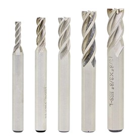 5PCS End Mill Set 1/8" 3/16" 1/4" 5/16" 3/8" Cutting Dia 4 Flute HSS End Mill Drill Bit, CNC End Milling Cutter for Wood, Aluminum, Steel, Titanium, Foam, Plastic