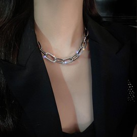 Chunky Gold Necklace Women Layered Necklace Gold Statement Necklace Paperclip Chain Necklace Women Dainty Rhinestone Pearl Necklace Stocking Stuffers for Women Christmas Gifts 2024