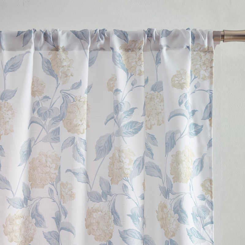 Laura Ashley Hydrangea Window Curtains with Rod Pocket, 84-inch Length,