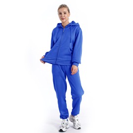 Track Suits for Women Set Sherpa lined Casual 2 Piece Outfits Sweatsuit, Royal Blue 1, Medium