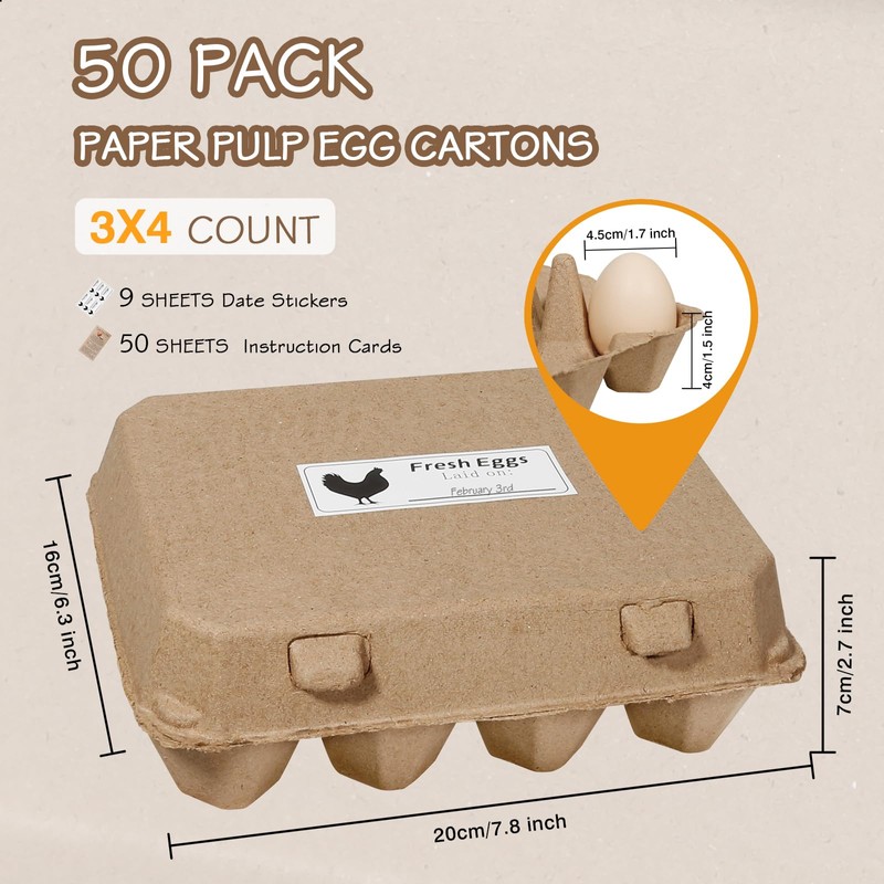 JOINSI 50 Pack Egg Cartons Bulk, 3×4 Style Reusable Empty