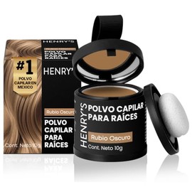 Henrys Polvo para Retocar Raíces Rubio Oscuro 10g, Define Línea del Cabello, Rellena Zonas Escasas, Disimula Caída del Cabello y Crecimiento, Aporta V