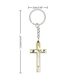 EagleeSooar 2PCS Cross JESUS Car Keychain - Metal Keyrings for Men Women, 4.41", Christian Key Ring for Bags, Bronze, 4.41x1.18"