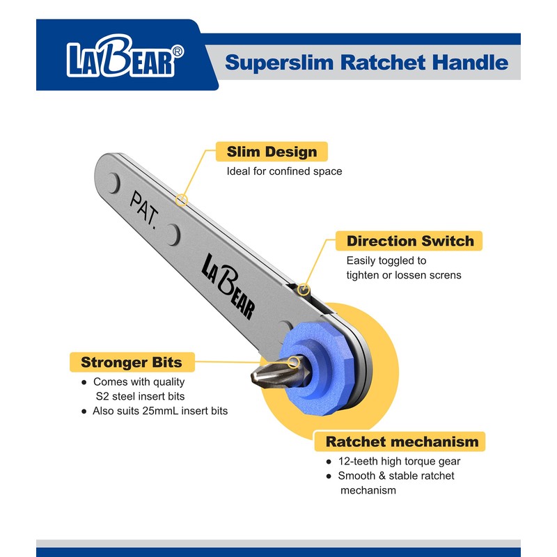 LABEAR Ultra Low Profile Mini Ratchet Wrench Set with 12-Piece