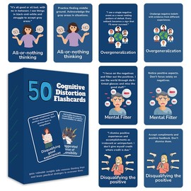Cognitive Distortion Flashcards, 50 Cards for Mental Health and Thought Pattern Recognition, Blue