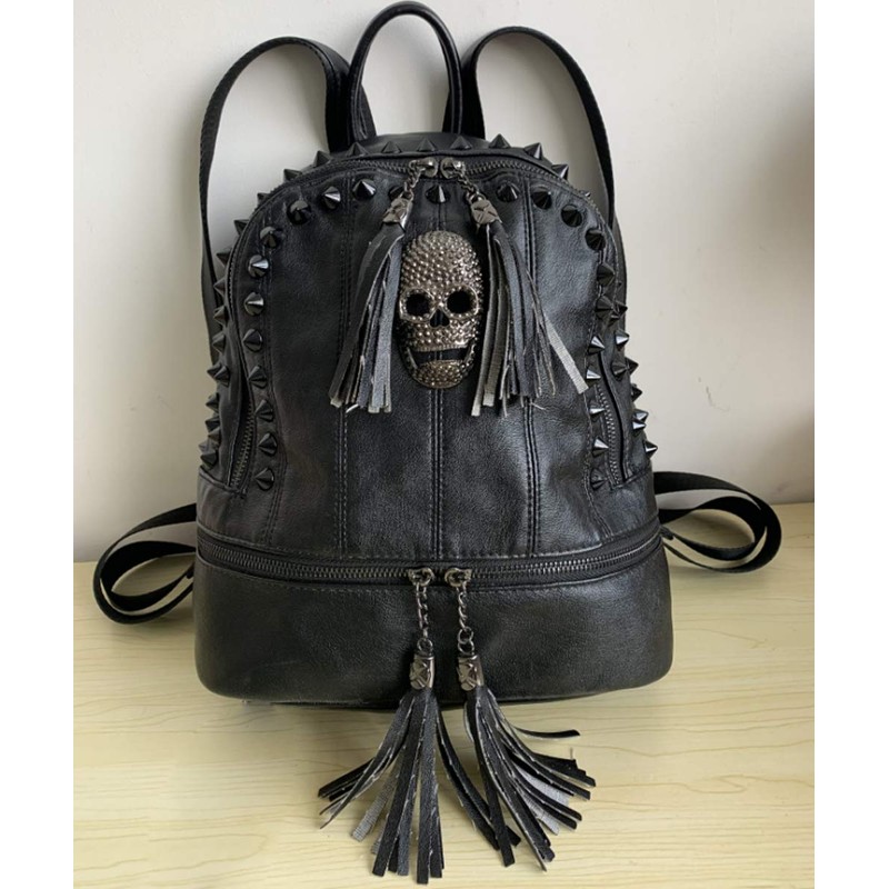 AlwaySky Women's Skull Backpack Rivet Fogged Mode Daypack Gothic Purse