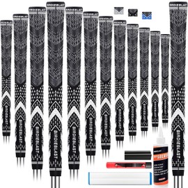 BIRDIEBLAST All Weather Control and High Feedback Golf Club Grips, High Performance Half Corded Golf Grips 13 Pack with Full Repair Kits (Standard, Black)