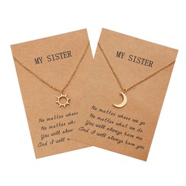 Sisters Necklace for 2, Sun and Moon Matching Necklaces Birthday Christmas Gifts for Girls Women BFF (Gold)