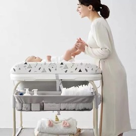 PandaEar 2-in-1 Baby Bathtub & Changing Table, Adjustable Height Folding Diaper Station Waterproof Pad with Storage Rack & Wheels, Baby Bath Tub with Thermometer