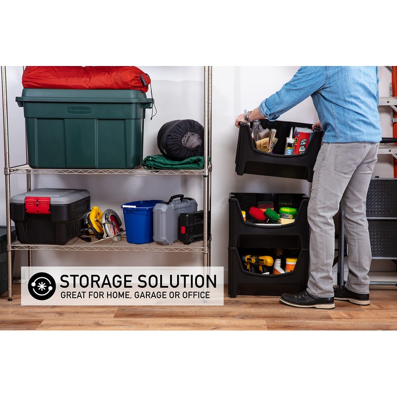 Mighty Tuff Jumbo Stackable Storage Bins, Pack of 3, Easy-Access