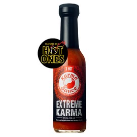Extreme Karma | Featured on Hot Ones! | Extra Hot With A Savory-Sweet Tang | Bhut Jolokia, Trinidad, Moruga Scorp | No Preservatives, No Extracts | Made In Finger Lakes, USA | 5 fl. oz bottle …