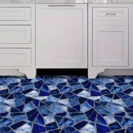 IOHEFY 10PCS 12x12 Inch Peel and Stick Floor Tiles Self Adhesive Vinyl Flooring Tile Blue Gemstone Mosaic Stickers Removable Wall Decals Kitchen Bathroom Balcony Entryway DIY Home Decoration