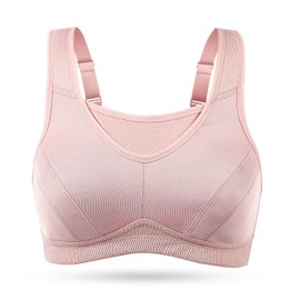 WingsLove Women's Sports Bra High Impact Bounce Adjustable Control Workout Bra Non Padded Wirefree Running Bra(Light Pink,40C)