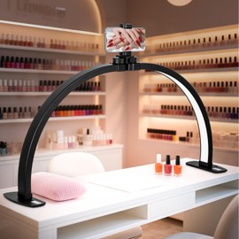 KIRKAS 29in Foldable Half Moon Light for Nail Tech, Large Nail Light with Phone Stand, 3 Color Modes & 10 Brightness Arch Nail Desk Lamp for Table for Manicure, Eyelash, Craft, Reading, Beauty-Black