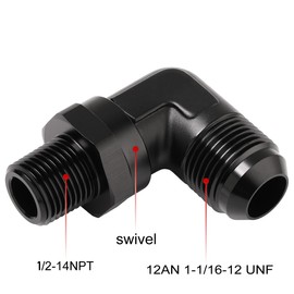 Podavelle 12AN Male Flare to 1/2 NPT Pipe Swivel 90 Degree Fitting Adapter Connector Aluminum Black