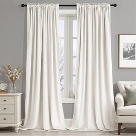 MIULEE Ivory Velvet Curtains Thermal Insulated Blackout Curtain Drapes for Bedroom Living Room Darkening 84 Inches Long Curtains Panels Rod Pocket Set of 2