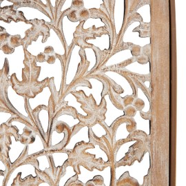 Deco 79 Wooden Floral Handmade Home Wall Decor Arched Wall Sculpture with Intricate Carvings, Set of 2 Wall Art 15" W, 36" H, Brown