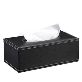 PU Leather Tissue Box Holder, Tissue Box Holder Business Black，Rectangular Napkin Holder Pumping Paper Case Dispenser for Home Office Car Automotive Decoration (9.44 * 4.72 * 3.74inch Black)