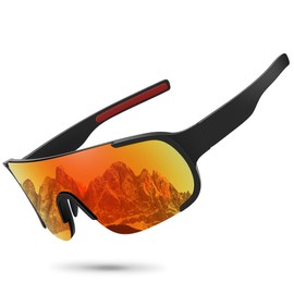 Ofwin Polarized Cycling Sports Sunglasses for Men Women UV Protection Fishing Bike Running Wrap Around Sun Glasses Matte Black/Red