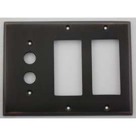 Oil Rubbed Bronze Three Gang Wall Plate - One Push Button Light Switch Two GFI/Rocker Openings