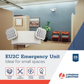 Lithonia Lighting Basics LED Emergency Light, Dual Adjustable Heads, Wall Mount, Damp Rated, 90-Min Backup, 120/277V, White, 4-Pack (EU2C CP4), Deal for stairways, hallways, and Egress Paths