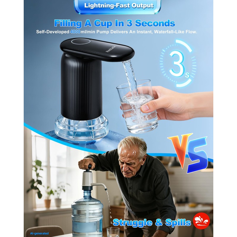 Highest-Output Water Pump for 1/2/3/5 Gallon Bottle,Quiet Water Dispenser