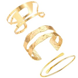 ARROMI 3 PCS Gold Arm Cuff, Gold Cuff Bracelet, Arm Cuff, Arm Cuff Gold, Arm Cufffor Women Gold Fashion Cuff Bangle Bracelets for Women Statement Bracelets Minimalist Gold Bracelet for Girls