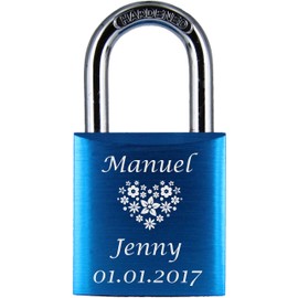 ♥ Love Goals Engraved Love Padlock with Engraving | Individual | Ideal Gift for Lovers & Couples | High-Quality Gift Packaging | Lock with 2 Keys | Anodised | M015 | Colour: Green, Blue, Red & Purple, blue