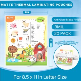 Binditek 3 Mil Thermal Laminating Pouches, 9x11.5 Inches, 20 Pack, Matte