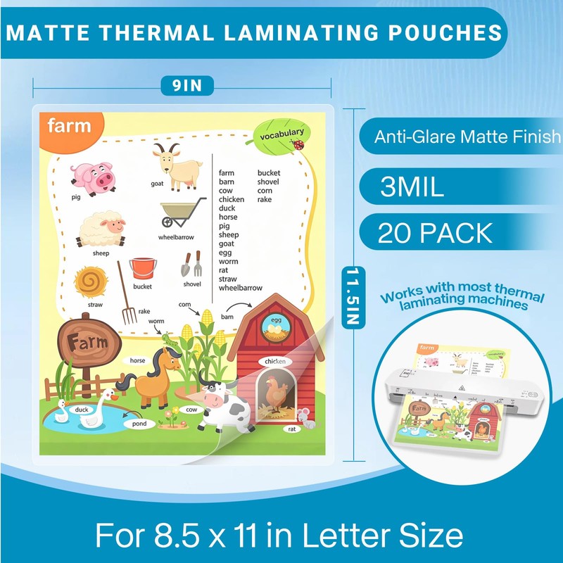 Binditek 3 Mil Thermal Laminating Pouches, 9x11.5 Inches, 20 Pack,