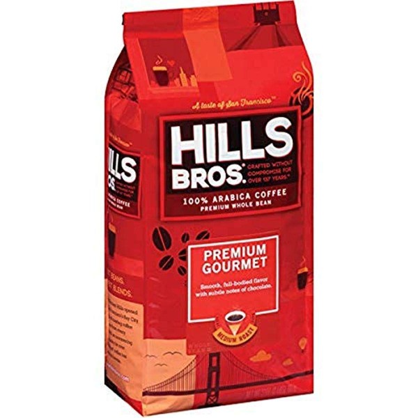 Hills Bros Premium GourmetWhole BeanCoffee, MediumRoast -100% ArabicaCoffee Beans –Smooth, Full-Bodied Medium Blend Coffee withSubtle Chocolate Notes(24 Oz. Bag)