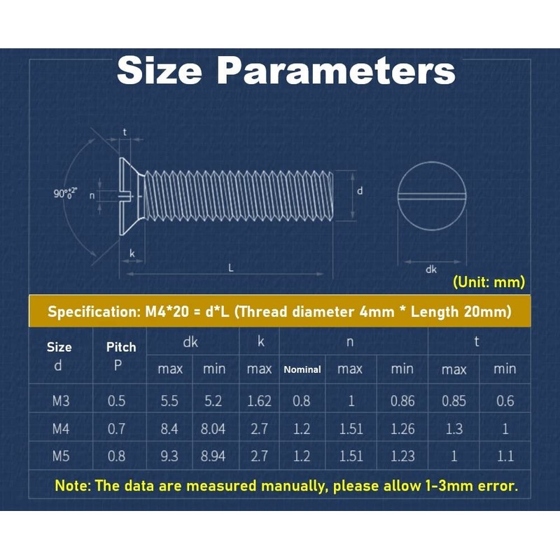 CONPHERON Countersunk Screws Stainless Steel Countersunk Head Slotted Machine Screws