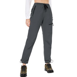 SEVEGO Womens Hiking Pants Tall Inseam 34" Athletic Cargo Pants Lightweight 4 Zipper Pockets Water Resistant Elastic Waist, Gray, L