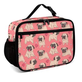 Muishi Pugs Puppies Reusable Lunch Box Insulated Lunch Bag Cooler Bag Lunchbox Meal Food Container Tote Bag for Women Kids Girls School Camping Hiking Picnic Beach Travel
