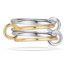 NOKMIT 14K Gold Plated 4 Interlocking Stackable Rings Set Gold & Silver Mixed Metals Multi-Link Connected Statement Bands for Women Hypoallergenic High Polished Plain Non Tarnish (Classic, 8)
