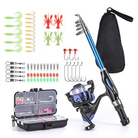 Lixada Fishing Rod Reel Combo Full Kit 1.5m Telescopic Fishing Rod Spinning Reel Set with Hooks Soft Lures Barrel Swivels Storage Bag