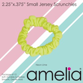 Amelia Beauty Small Neon Lime Jersey Mini Scrunchies for Fine Hair, 12-Pack – Soft & Stylish No-Damage Hair Ties for Everyday Fun!