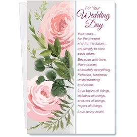 Chuck's Card-O-Rama - Wedding Card - Large Card Opens to 10" x 7.75" - Packaged in Extra Sturdy Mailer - Two Hearts One Life - 95920