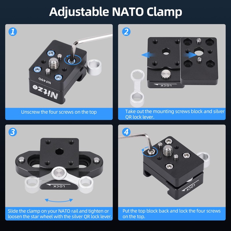 Nitze Quick Release NATO Clamp with 1/4” Screws and Removable