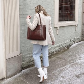 S-ZONE Women Genuine Leather Top Handle Satchel Daily Work Tote Shoulder Bag Large Capacity