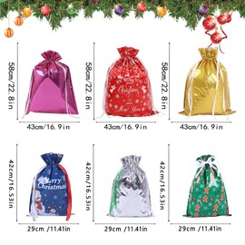 6PCS Christmas Drawstring Gift Bags with 6 Designs, Christmas Wrapping Bags for Birthdays and Christmas Party