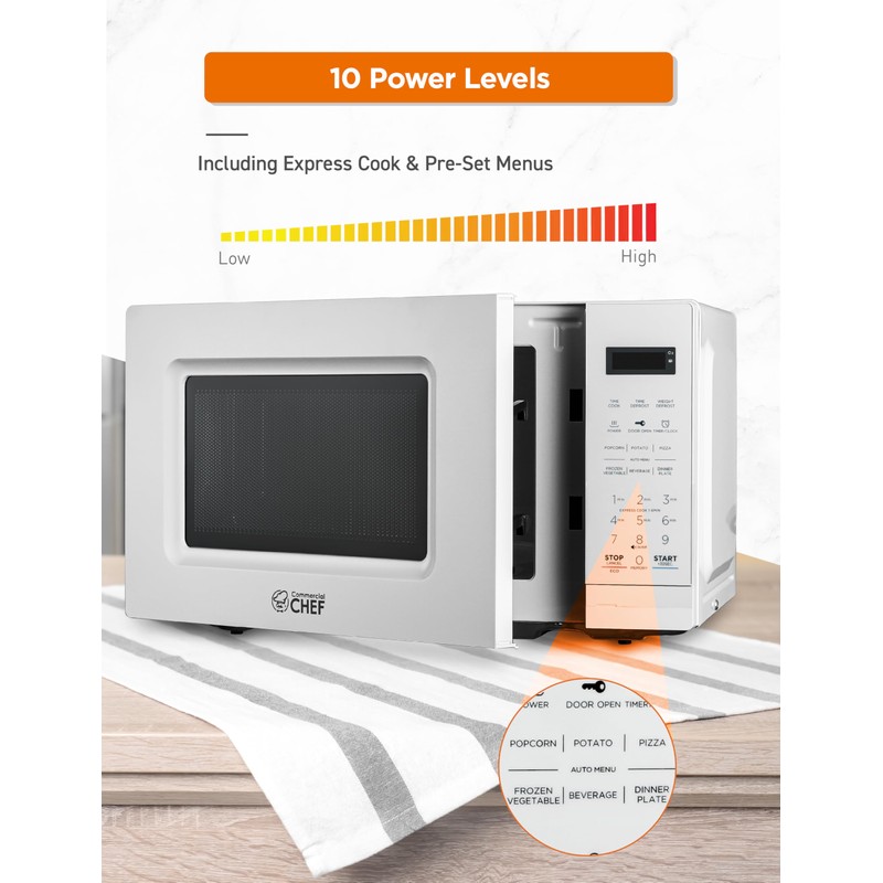 COMMERCIAL CHEF 0.7 Cu Ft Microwave with 10 Power Levels,