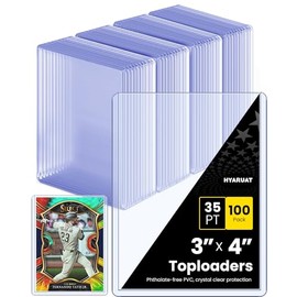 Cargadores superiores de 3 x 4 – Paquete de 100 protectores de tarjetas rígidos transparentes, fundas de plástico duro para tarjetas de intercambio de