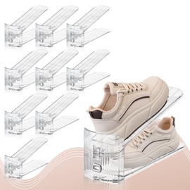 FENRUNXU 10 PACK Clear Shoe Stacker,Shoe Slots Organizer for Closet, Shoe Display Space Saver,Adjustable Shoe Rack Organizer Holder for High Heels,Sneakers