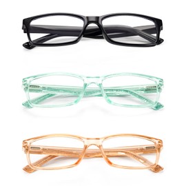 LUFF 3 Pack Blue Light Blocking Reading Glasses Women Men, Fashion Handmade Decorative Temples Comfort Unbreakable Readers(2.5X)