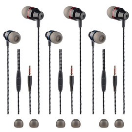 SourceTon 3 Pack Brass In-Ear Earphones with Remote & Mic Noise Isolating Tangle Free for iOS and Android Smartphones Laptops